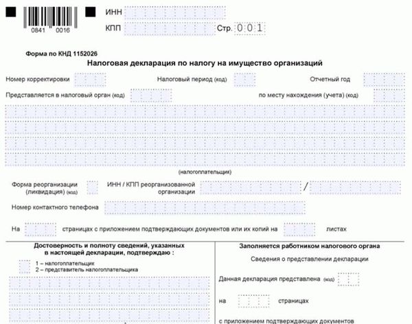 Бланк декларации по налогу на имущество за 2022 год